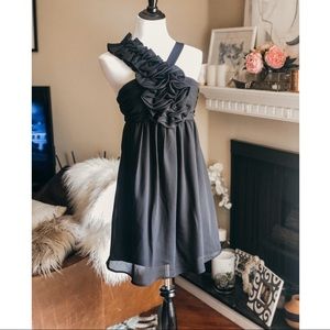 Black ruffled chiffon cocktail dress